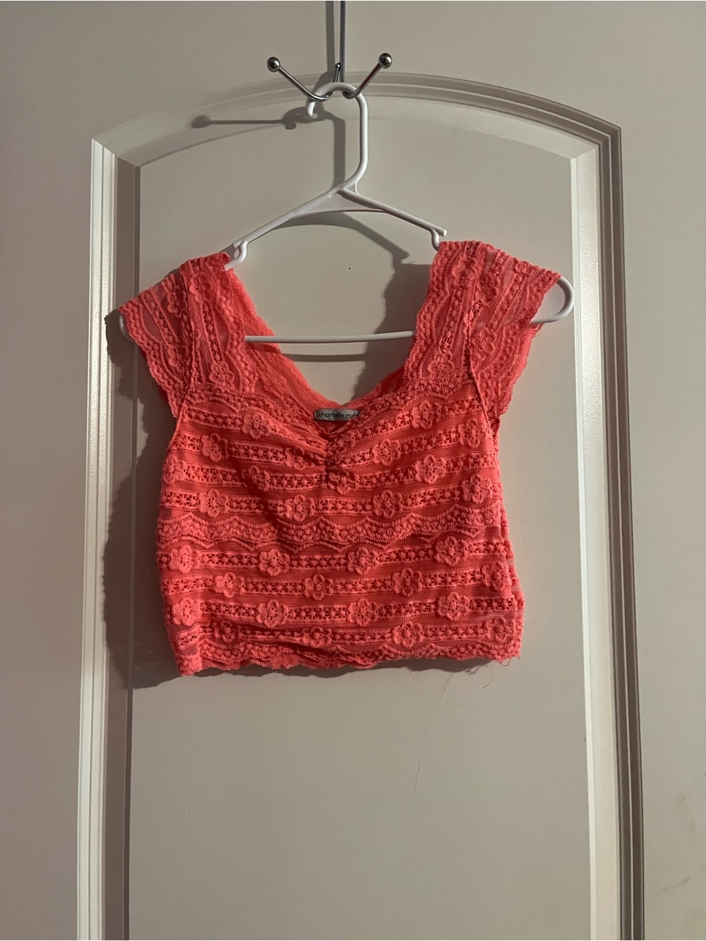 Charlotte Russe Coral Lace Crochet Crop Top